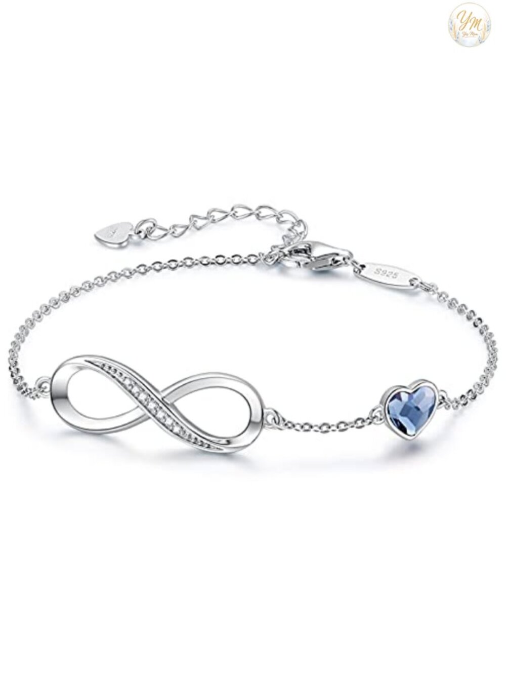 925 Sterling Silver Infinity Heart Charm Bracelet for Women - Hypoallergenic,